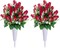 Christmas Artificial Cemetery Flowers for Grave – Rose Pink Memorial Bouquet with Vase for Headstone and Tombstone Decorations